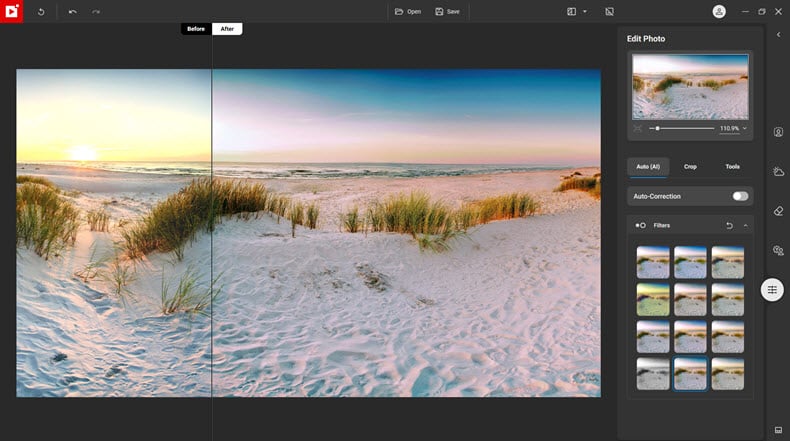 Interface du logiciel Photo Studio en thème sombre